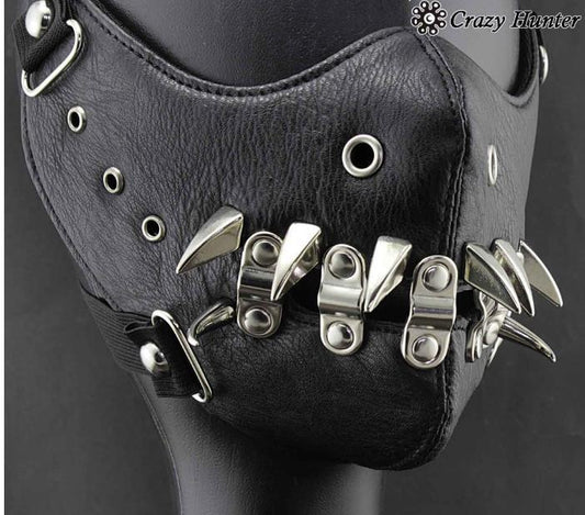 Skull Riding Leather Black Half Face Mask